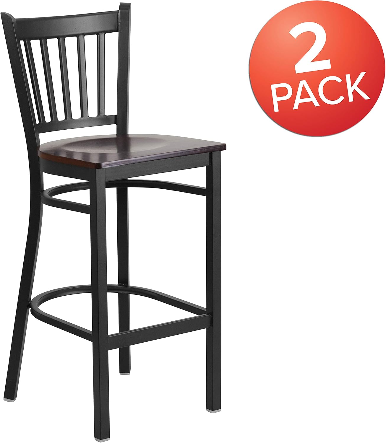 Flash Furniture HERCULES Series Black Vertical Back Metal Restaurant Barstool - Walnut Wood Seat (Pack of 2)