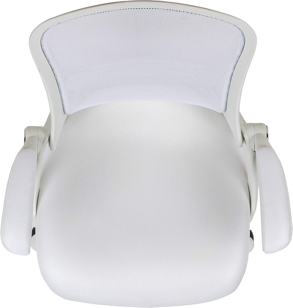Flash Furniture Porter High-Back Swivel Office Chair with Adjustable Lumbar Support and Height, Ergonomic Mesh Desk Chair with Flip-Up Armrests, White
