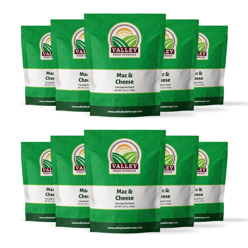 Valley Food Storage Mac and Cheese | 10-Bag Bucket, 50 Servings | Non-GMO Premium Emergency Food Supply, 25 Year Shelf Life | Survival Meal Kits, Prepper Food, Camping & Off-Grid Living Supplies