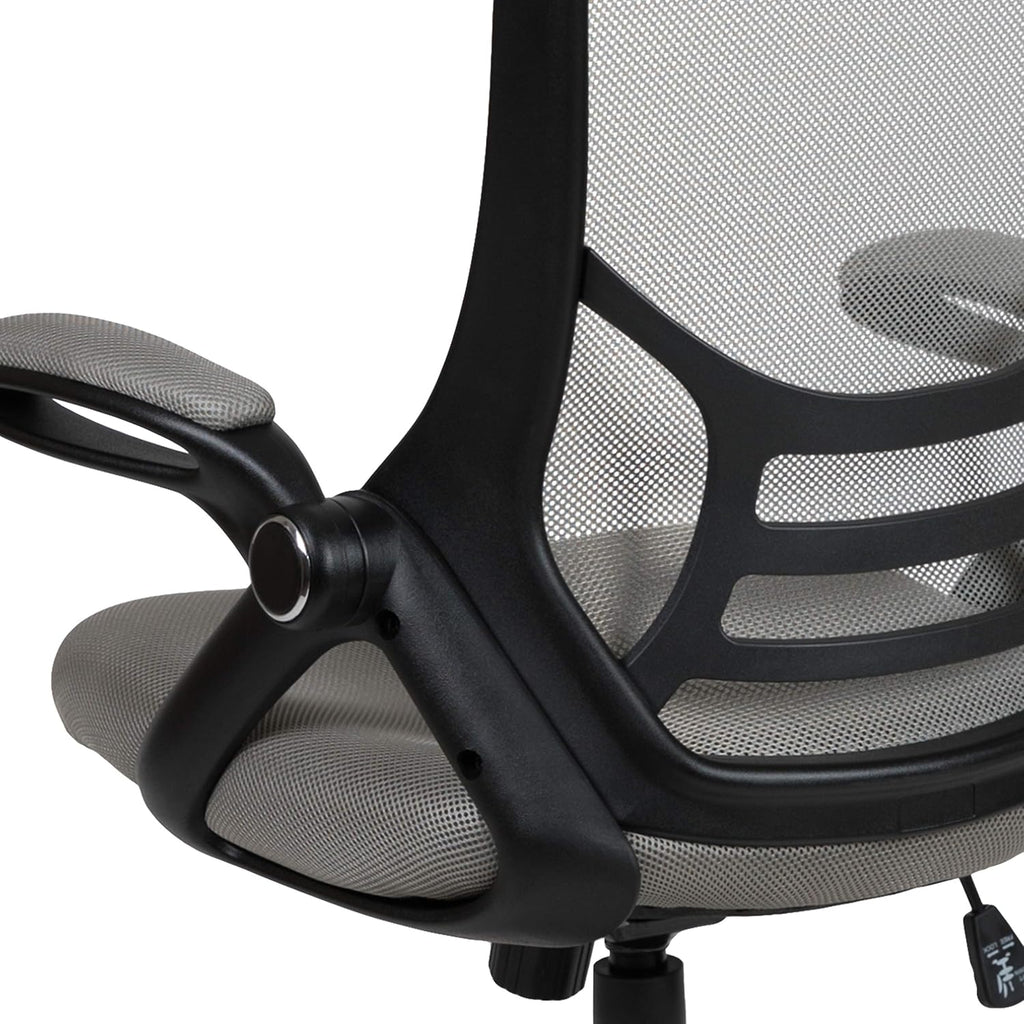 Flash Furniture Porter High-Back Swivel Office Chair with Adjustable Lumbar Support and Seat Height, Ergonomic Mesh Desk Chair with Flip-Up Armrests, Gray/Black