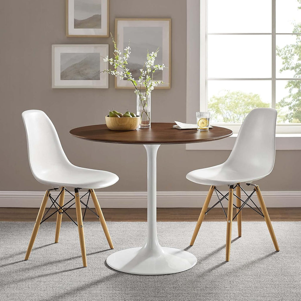 Modway Lippa 36' Mid-Century Modern Dining Table with Round Top in Walnut