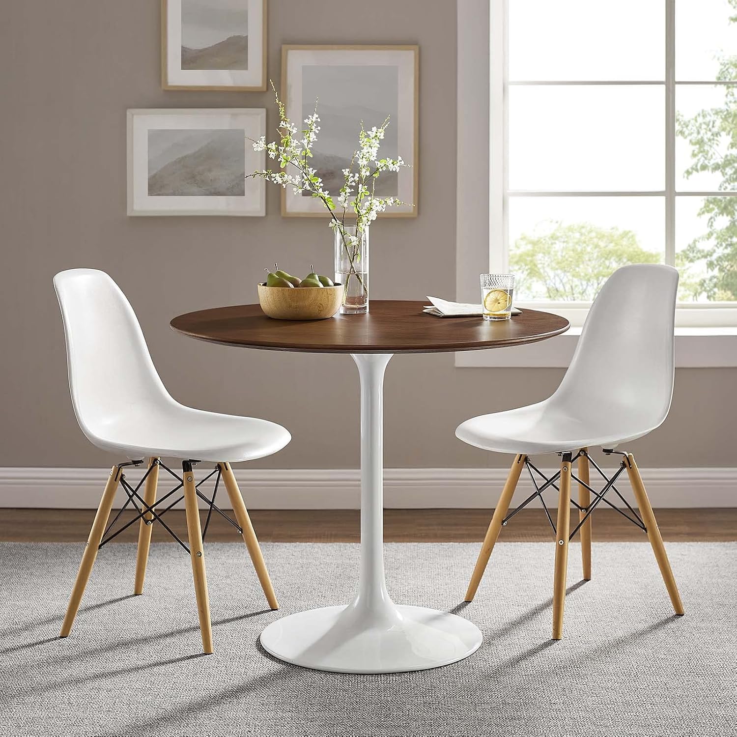 Modway Lippa 36' Mid-Century Modern Dining Table with Round Top in Walnut