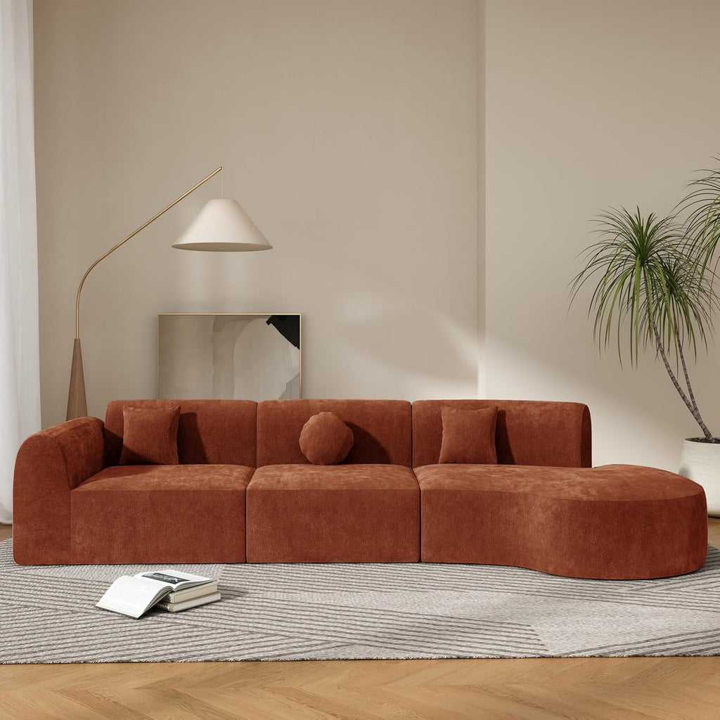 Christopher Knight Home Grelyn Modern Curved Modular Sectional Sofa, Wool Fabric Large Cloud Couch, 6-Seater L-Shaped Couch Living Room, 3-Piece Lounge Sofa with Chaise,Fully Assembled,Brownish Orange