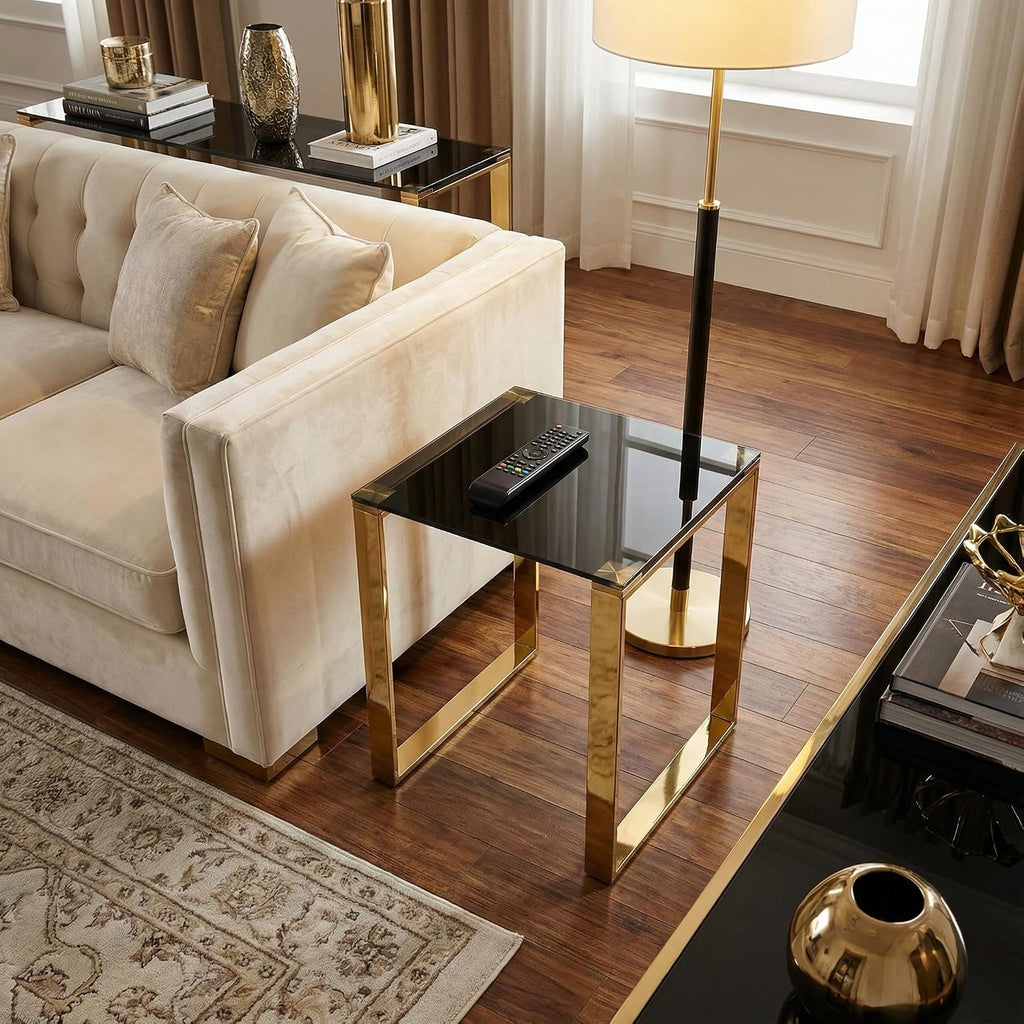 Cortesi Home CH-ET636045 Remini End Table, Gold Metal and Black Glass, End Table 18'