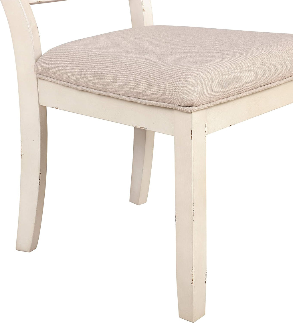 Roundhill Furniture Prato 5-Piece Round Dining Table Set with Cross Back Chairs, Antique White and Distressed Oak