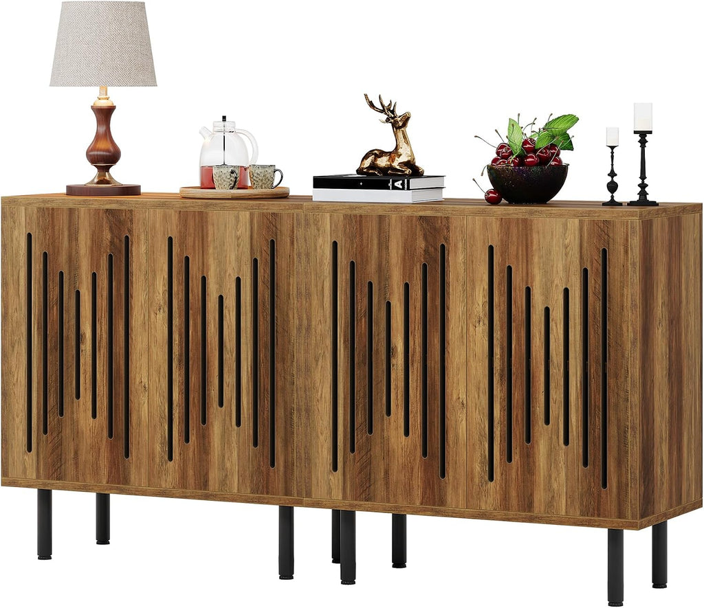 Tribesigns Set of 2 Sideboard Buffet with Storage, 59' Buffet Sideboard Cabinet with Adjustable Shelves, Accent Storage Cabinet for Living Room, Rustic Brown