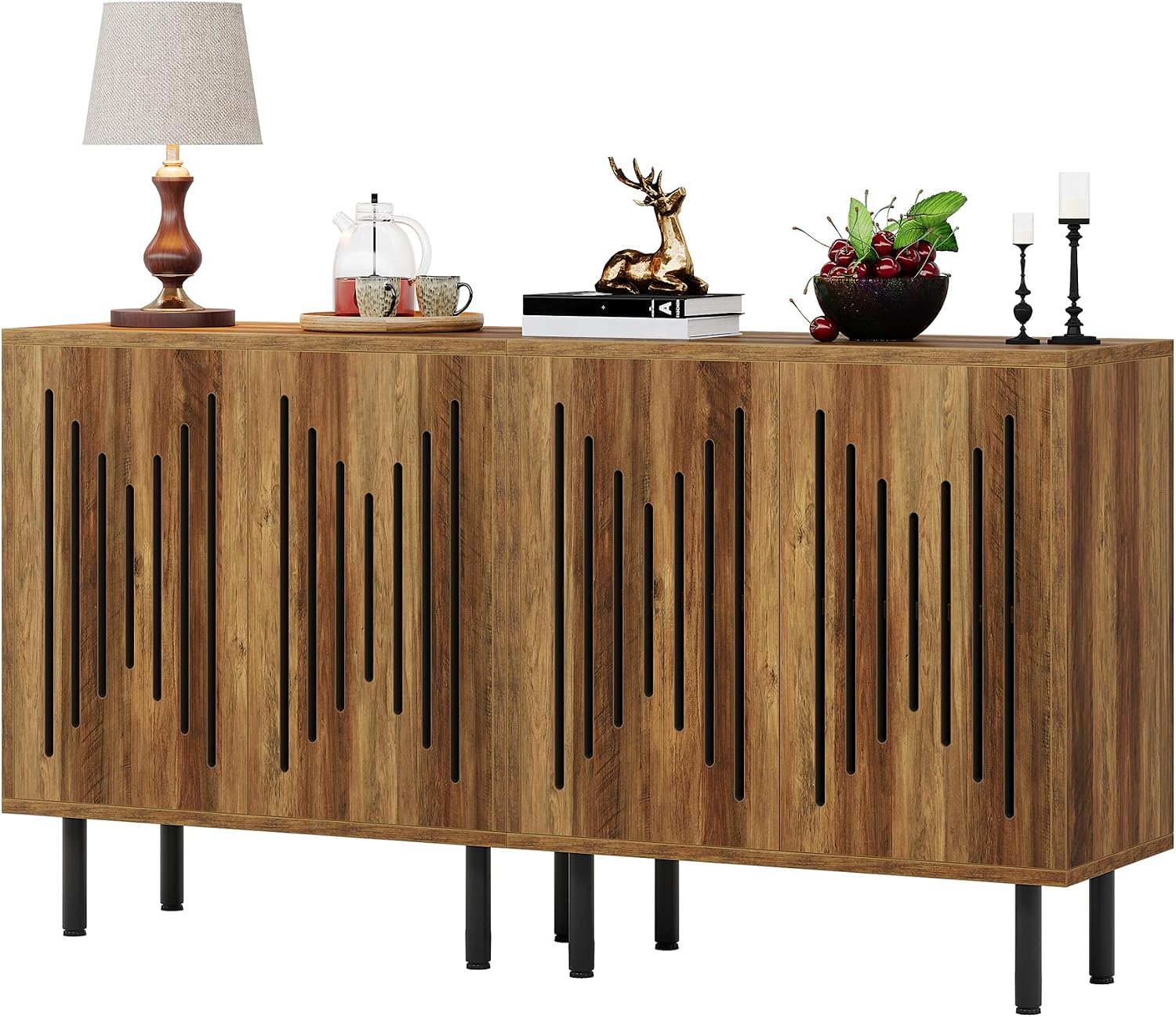 Tribesigns Set of 2 Sideboard Buffet with Storage, 59' Buffet Sideboard Cabinet with Adjustable Shelves, Accent Storage Cabinet for Living Room, Rustic Brown