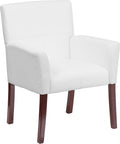 Flash Furniture Taylor White LeatherSoft Executive Side Reception Chair with Mahogany Legs