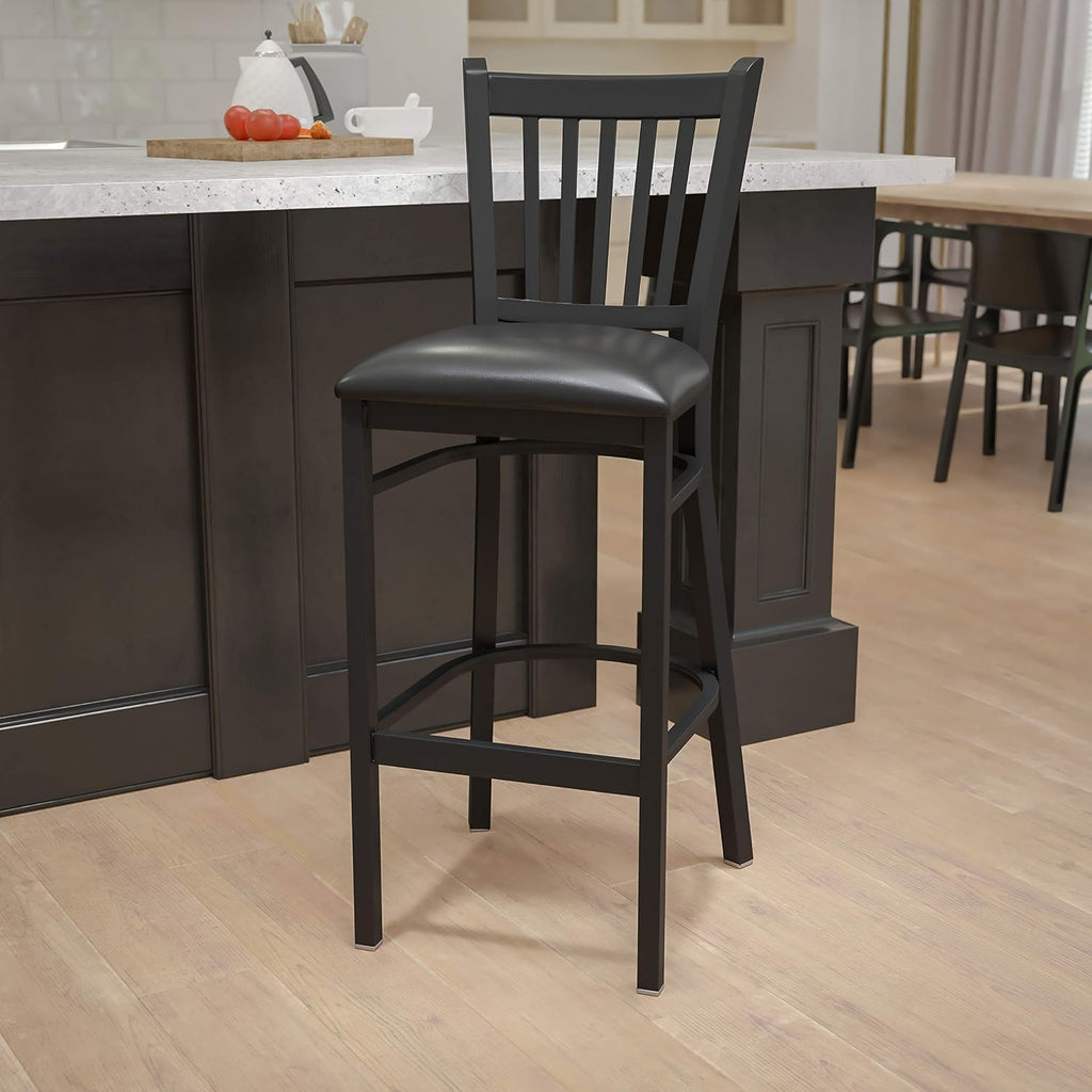 Flash Furniture HERCULES Series Black Vertical Back Metal Restaurant Barstool - Black Vinyl Seat (Pack of 1)