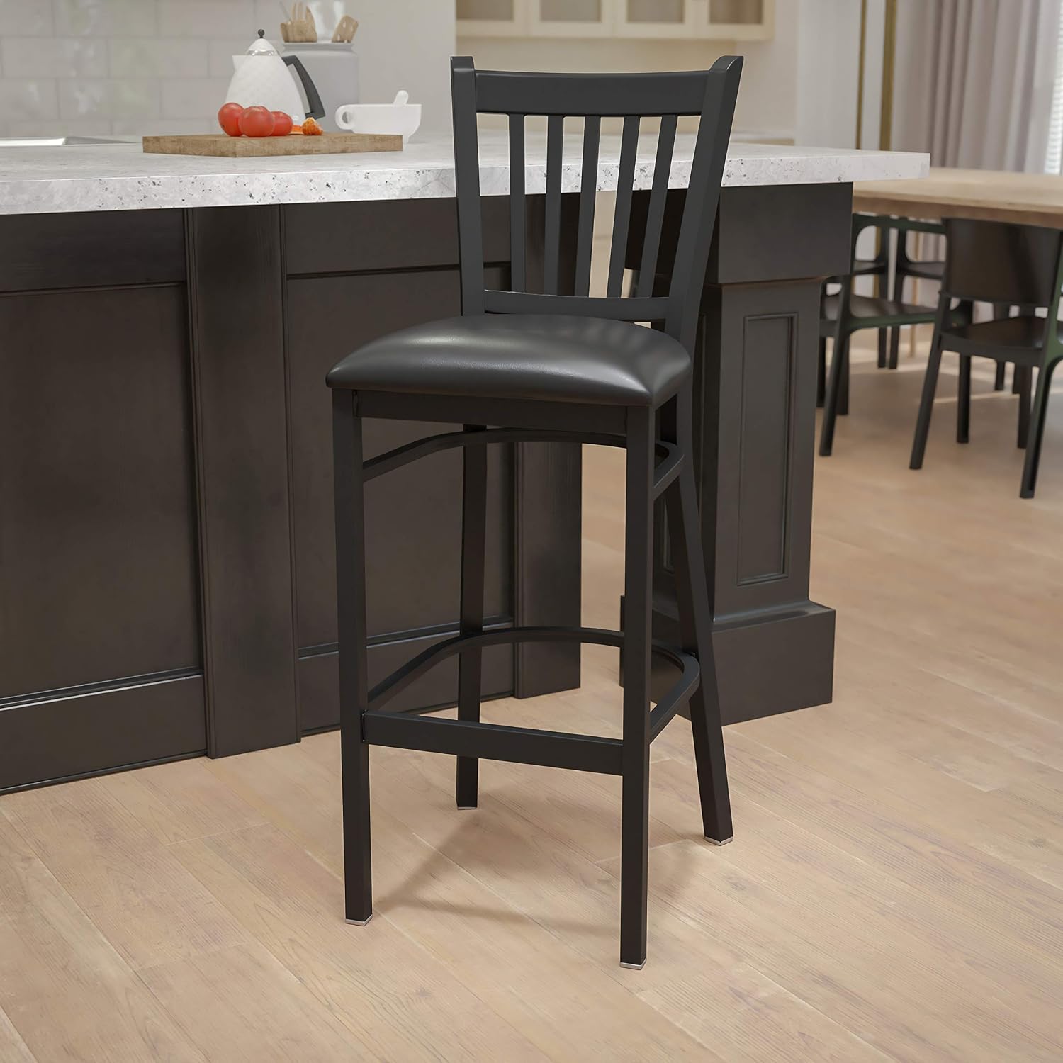 Flash Furniture HERCULES Series Black Vertical Back Metal Restaurant Barstool - Black Vinyl Seat (Pack of 1)