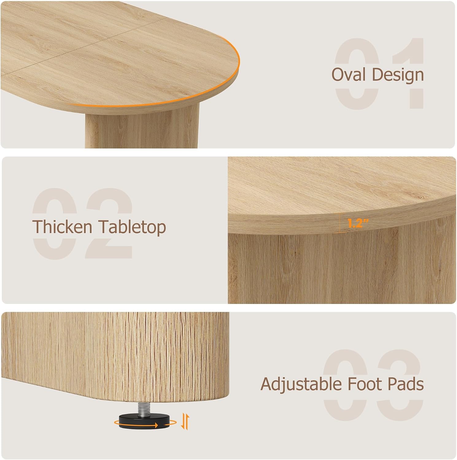 GarveeHome Oval Dining Table for 6-8 People, Long Large Kitchen Table with Thick Sturdy Wooden Base, Farmhouse Dining Room Table for for Kitchen, Living Room, Office (63' Long,Natural)