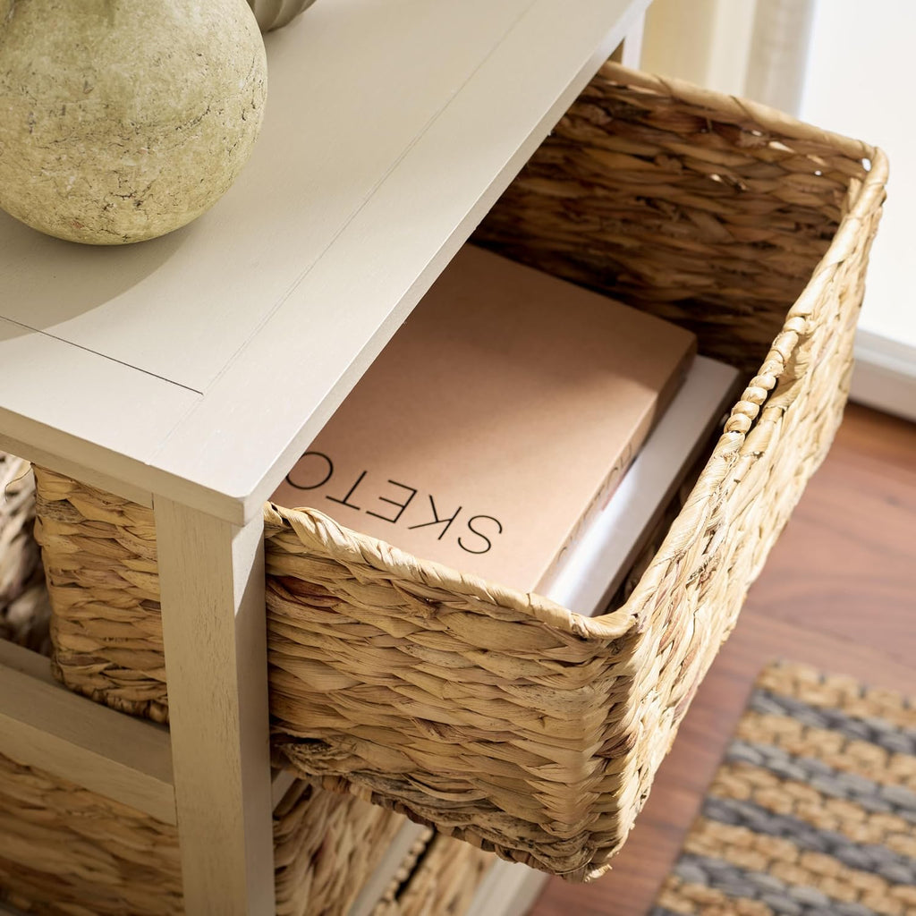 SAFAVIEH Furniture - Halle 3-Basket Side Table - Sand - Solid Wood - Coastal Basket Storage Design - Ideal for Living Room, Entryway, Home Office, 17.5'W x 13.5'D x 29.5'H - Fully Assembled (AMH5738G)