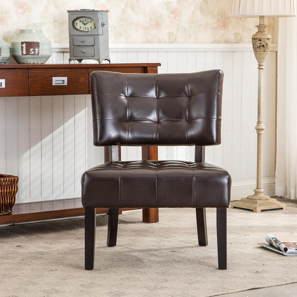 Roundhill Furniture Blended Leather Tufted Accent Chair with Oversized Seating, Brown