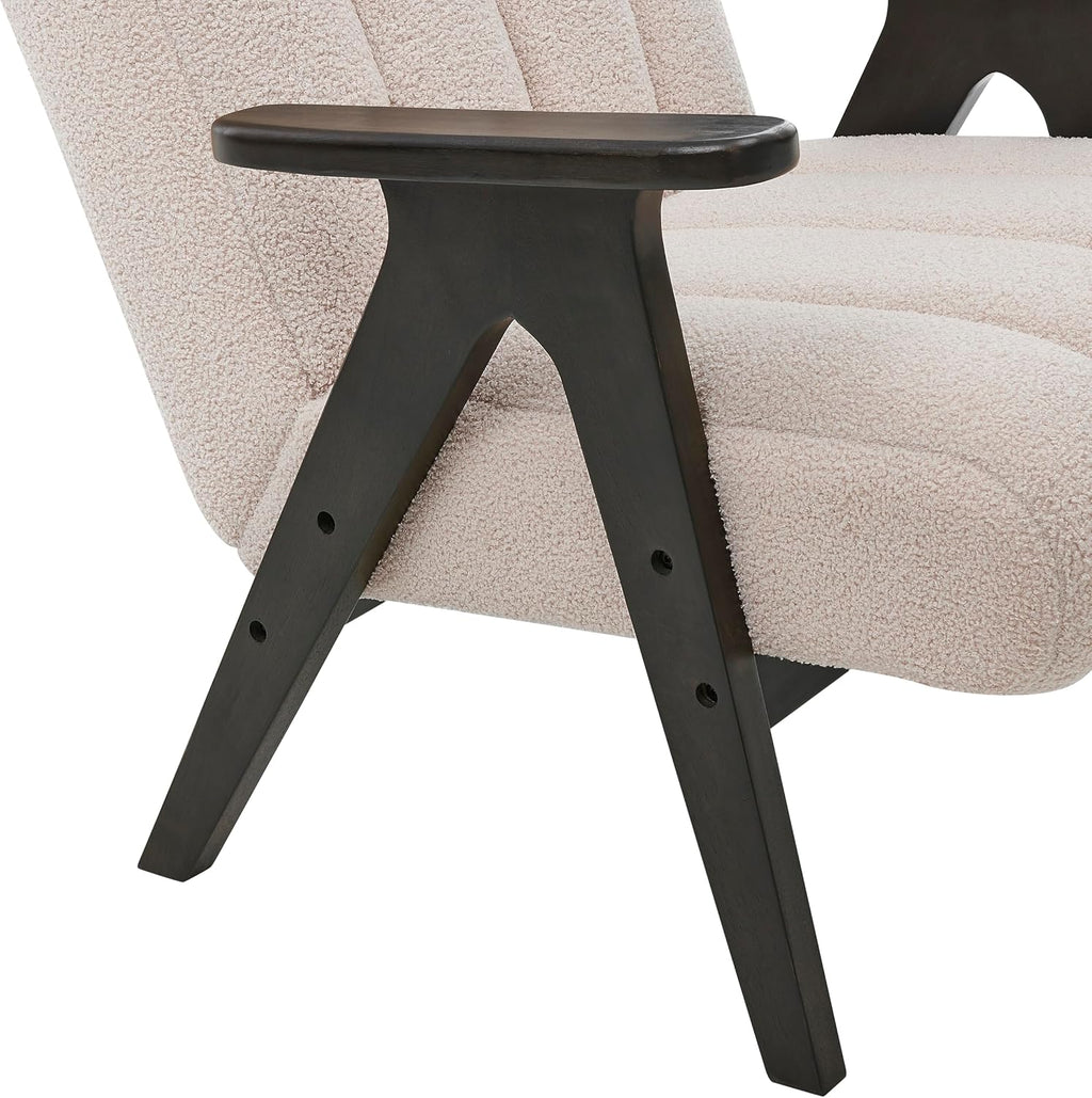 Roundhill Furniture Rella Modern Teddy Sherpa Accent Chair with Espresso Wood Frame, Beige