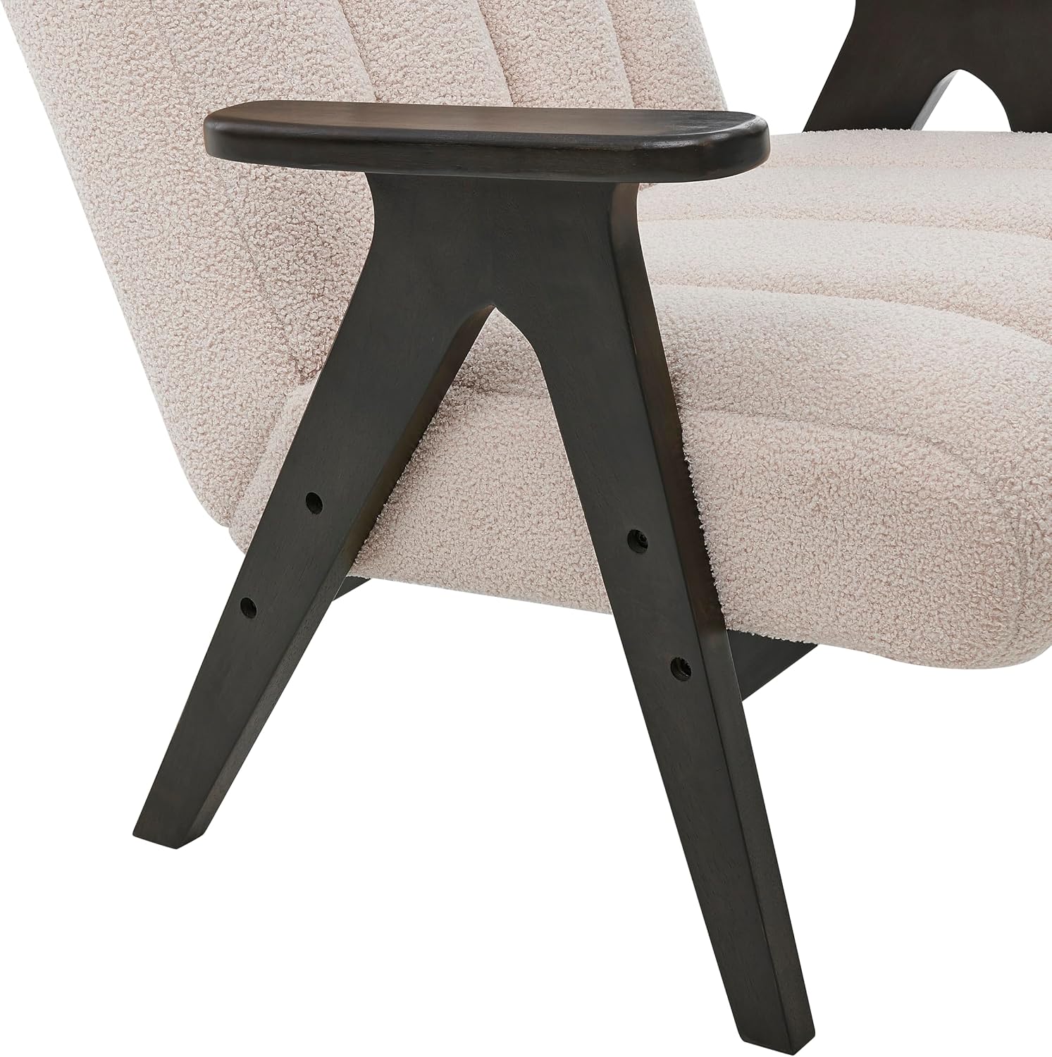 Roundhill Furniture Rella Modern Teddy Sherpa Accent Chair with Espresso Wood Frame, Beige