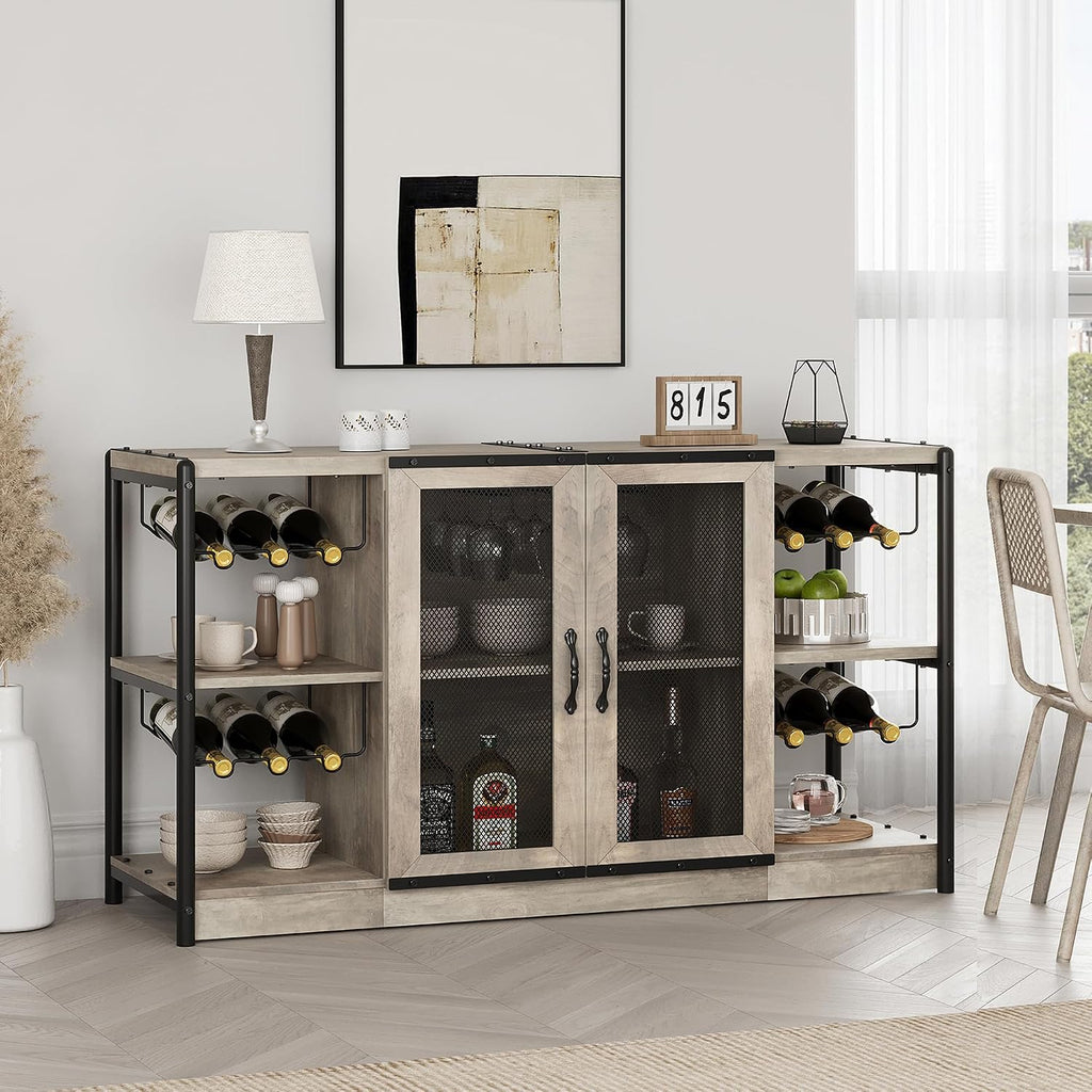 GAOMON Wine Bar Cabinet, Liquor Cabinet for Liquor and Glasses, Industrial Bars & Wine Cabinets with Storage and Wine Rack, Home Bar Furniture for Dining Room, Living Room, Kitchen (Grey)