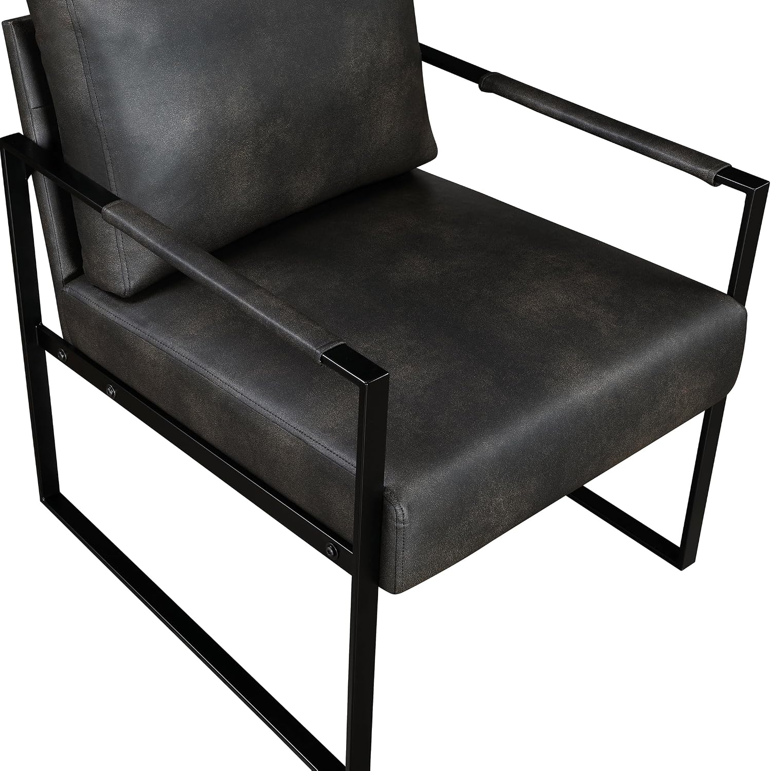 Lexicon Modern Accent Chair, Faux Leather Upholstered Living Room Chair With Wrapped Armrests,Arm Chair With Black Metal Frame,Comfy Single Chair For Living Room/Bedroom/Reading Room/Office,Dark Brown