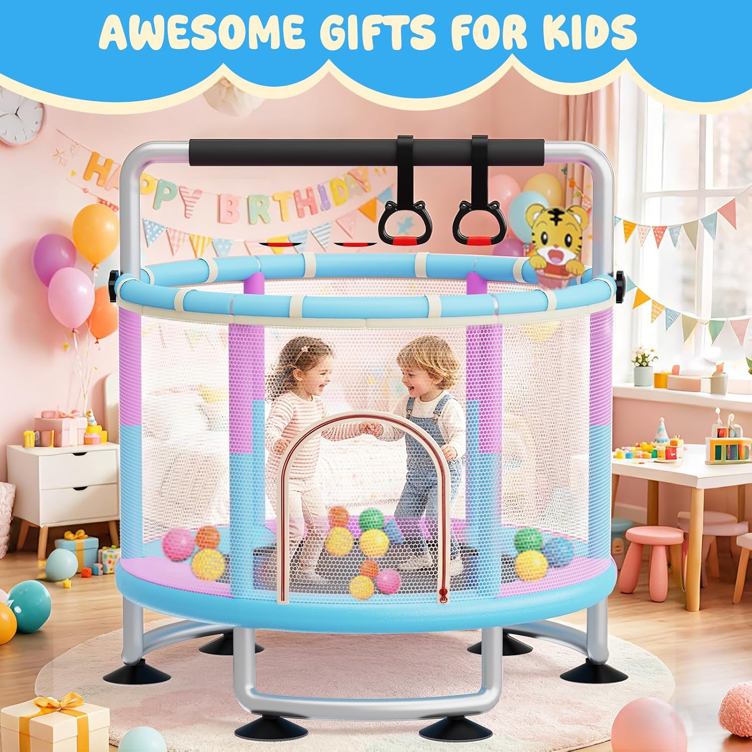 60' Toddler Trampoline for Kids,5FT Kids Trampoline for Toddlers 1-3,Upgrade Adjustable Kids Trampoline Indoor Outdoor,Mini Trampoline for Kids 2-5,500lbs Baby Small Trampoline with Net and Swing
