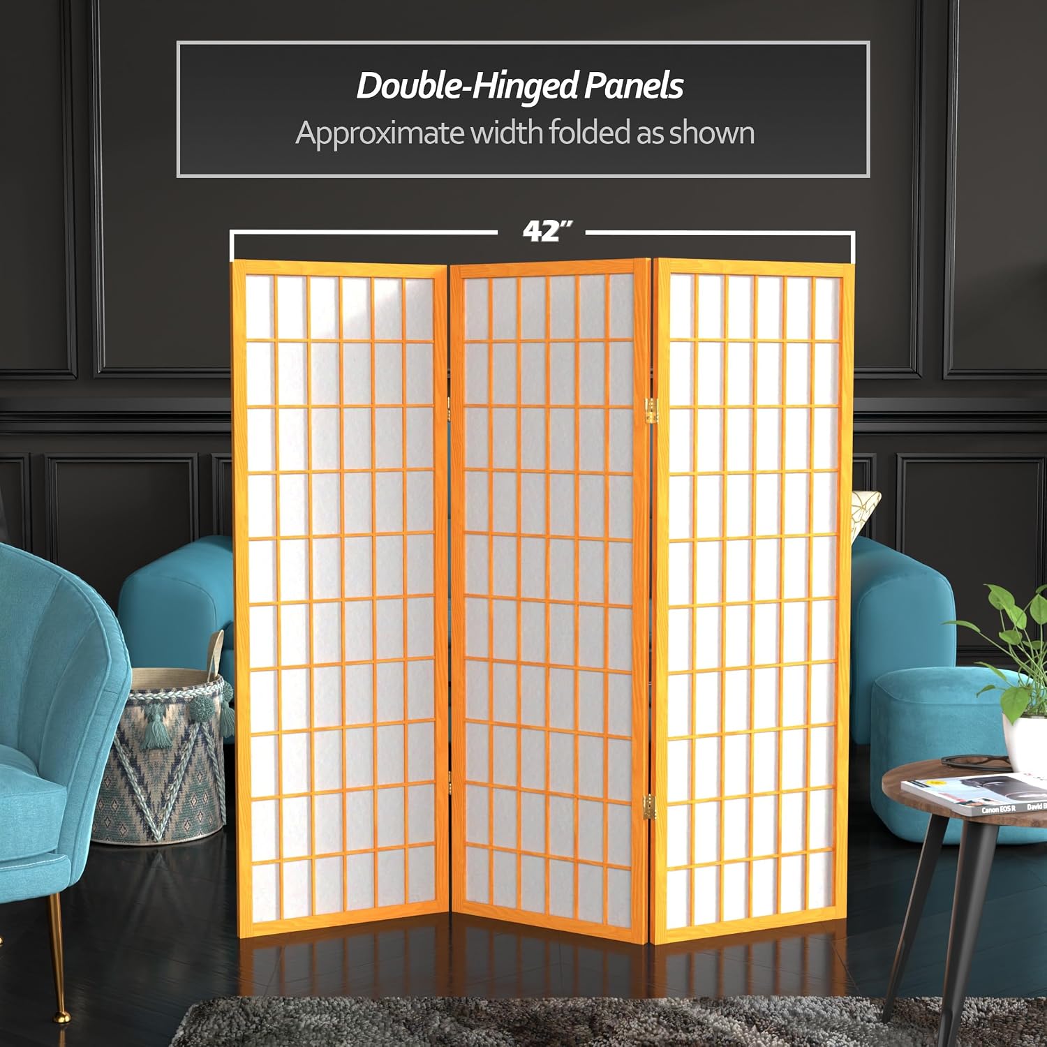 4 ft. Short Window Pane Shoji Screen - Honey - 3 Panels