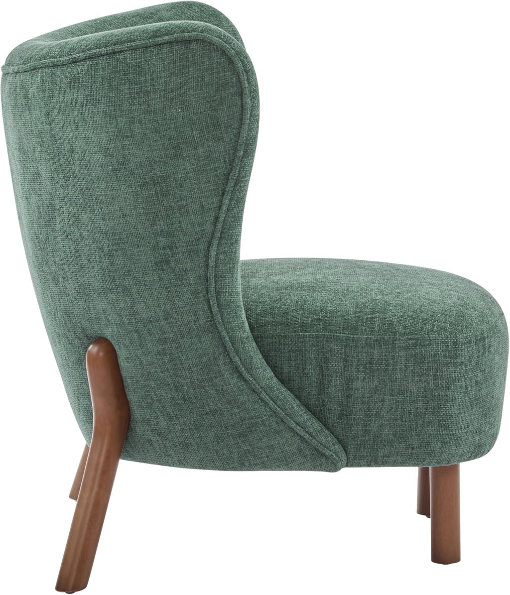 Christopher Knight Home Bella Fabric Upholstered Tufted Wingback Armless Accent Chair, Side Chair with Wooden Legs, Slipper Chair for Living Room, Bedroom, Entryway, Green+Brown