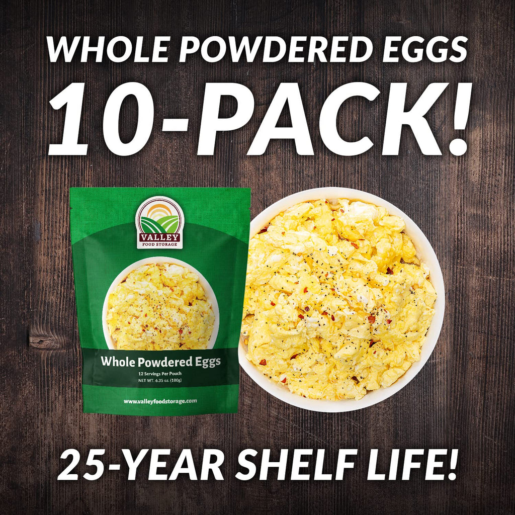 Valley Food Storage Freeze Dried Whole Powdered Eggs | 10-Bag Bucket, 63.5 oz | Premium Emergency Food Supply, 25 Year Shelf Life | Non-GMO Prepper Supplies, Survival Food, Camping & Off-Grid Living