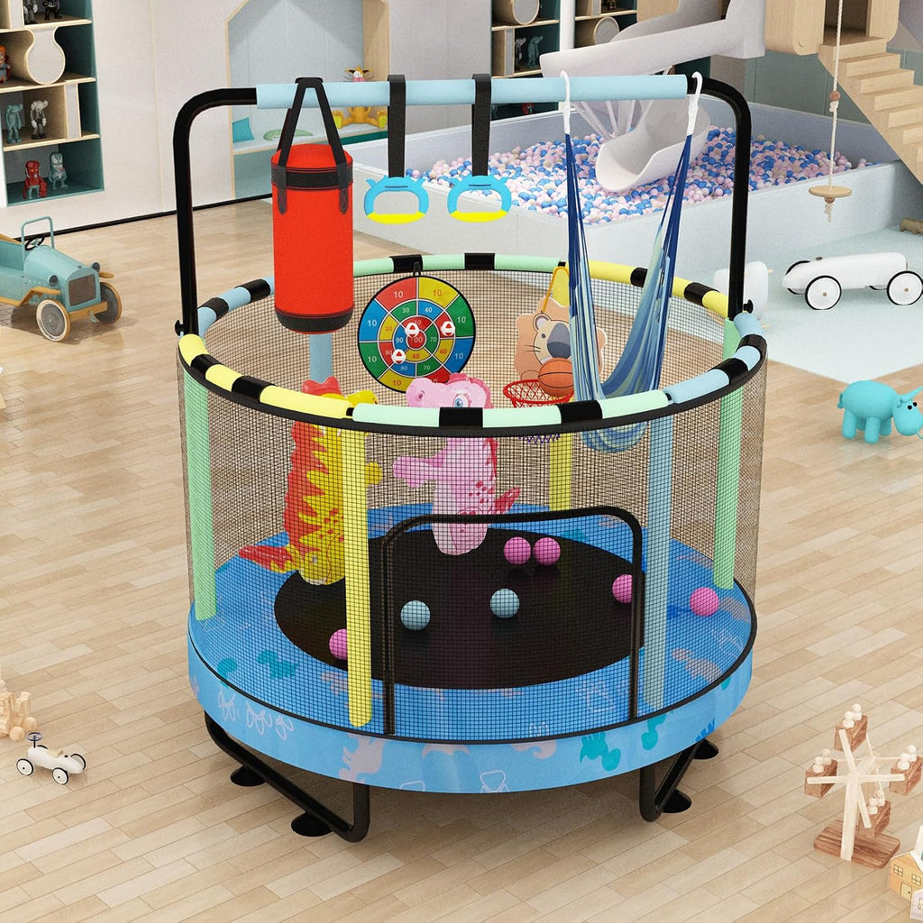 Lamerge Kids Trampoline, Toddler Bouncing Trampoline with Safety Enclosure Net, ASTM-Approved, 500lbs Capacity, Ages 1-8, Adjustable Handrail, 7-in-1, 60'