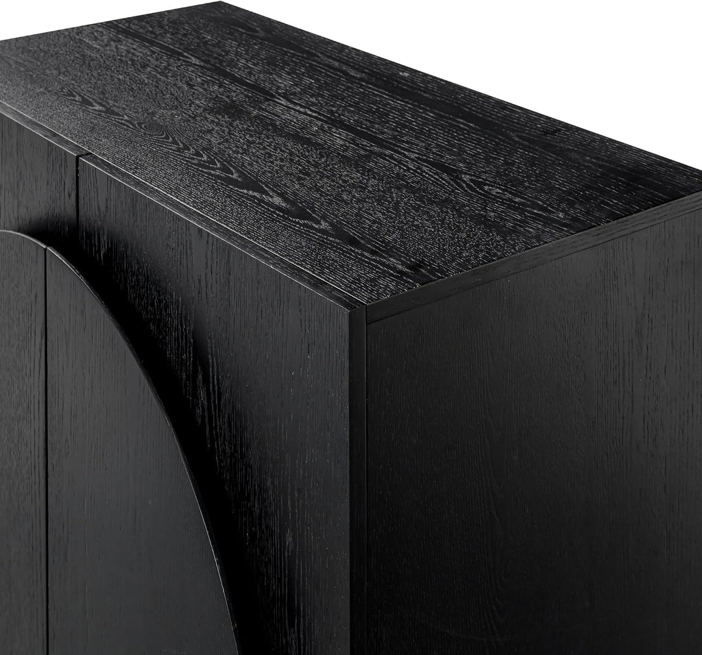 Nathan James Iris Mid-Century Modern Credenza, Black Sideboard Buffet, Living Room Wood Storage Cabinet with Arched Cabinet Doors, Black Credenza Cabinet for Kitchen or Living Room, Black Oak