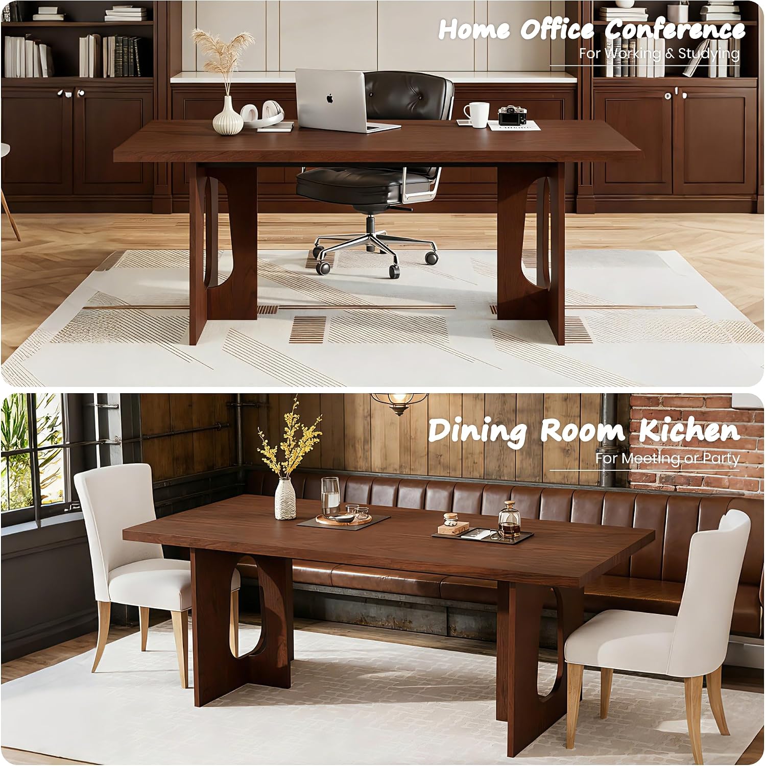 GarveeHome Dining Table for 6-8 People - 71' Modern Long Kitchen Table with Large Tabletop & Heavy Duty Pedestal Legs, Dinner Table for Kitchen, Conference Room, Home, Walnut