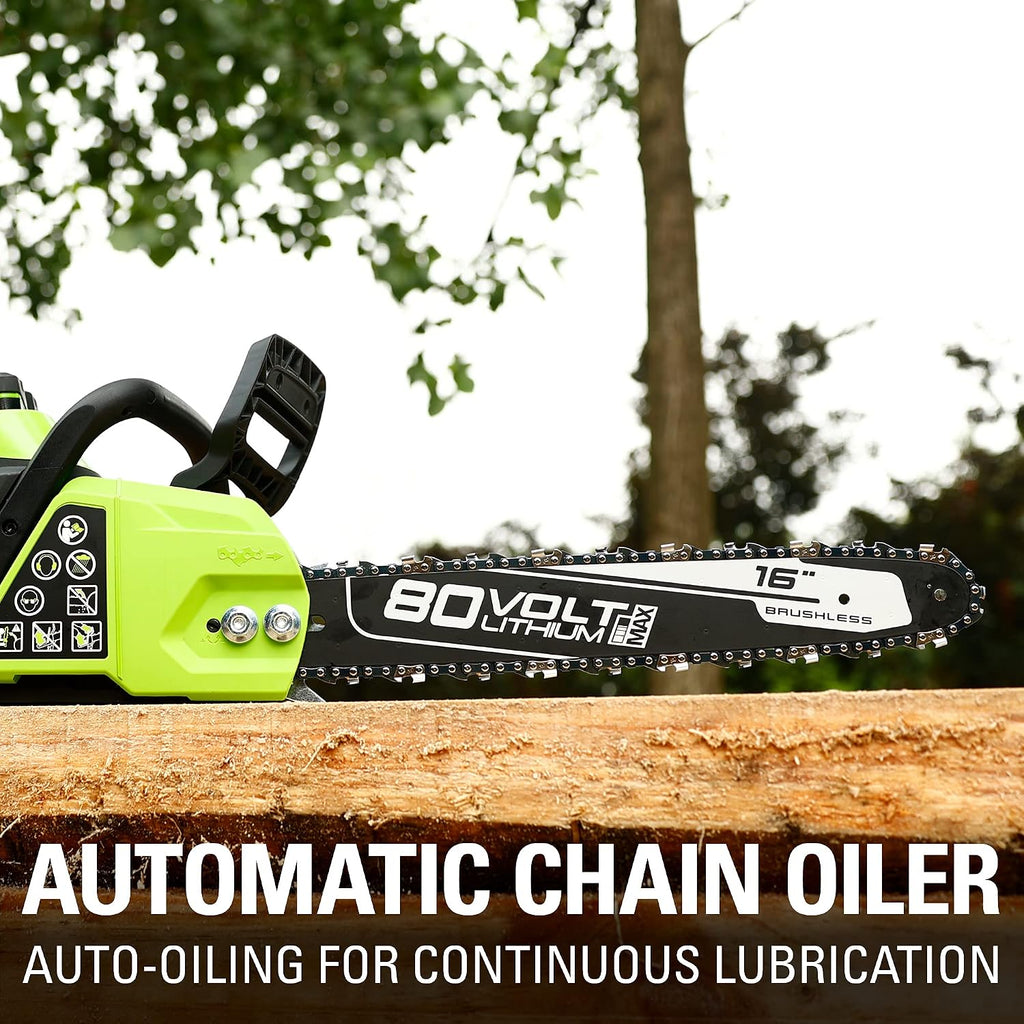 Greenworks 80V 16' Brushless Cordless Chainsaw (Great For Tree Felling, Limbing, Pruning, and Firewood / 75+ Compatible Tools), Tool Only