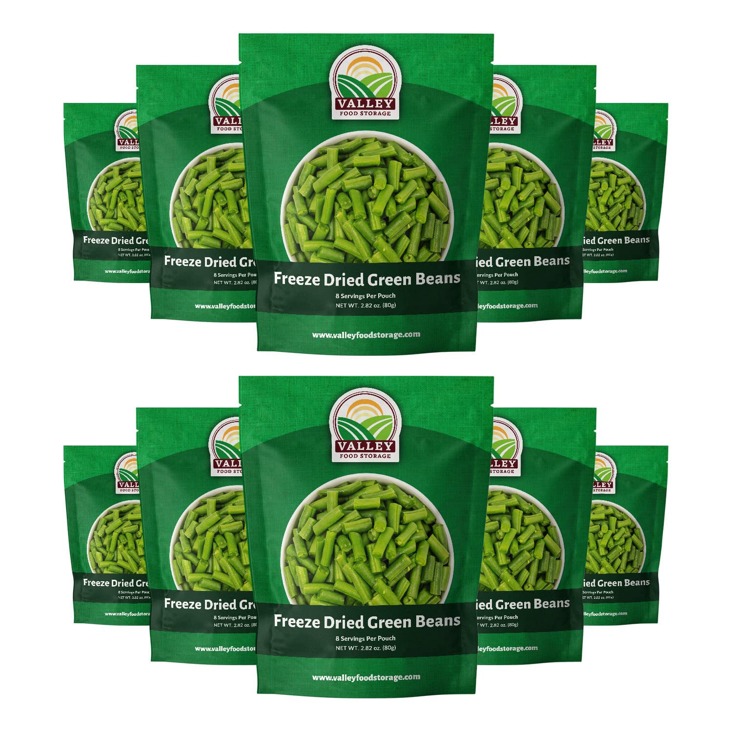 Valley Food Storage Freeze Dried Green Beans | 10-Bag Bucket, 28.2 oz | Premium Emergency Food Supply, 25 Year Shelf Life | Non-GMO Prepper Food for Camping, Cooking & Long-Term Storage, Packaged in USA