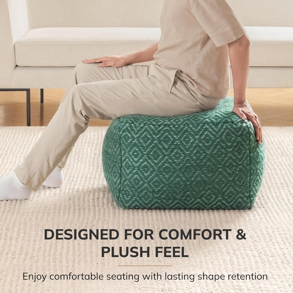 Anji Mountain Pouf Ottoman Foot Rest, Handmade Ottoman Pouf, Comfortable Foot Stool, Decorative Floor Seating for Living Room Decor, Bedroom & Home Décor Accent - Sage