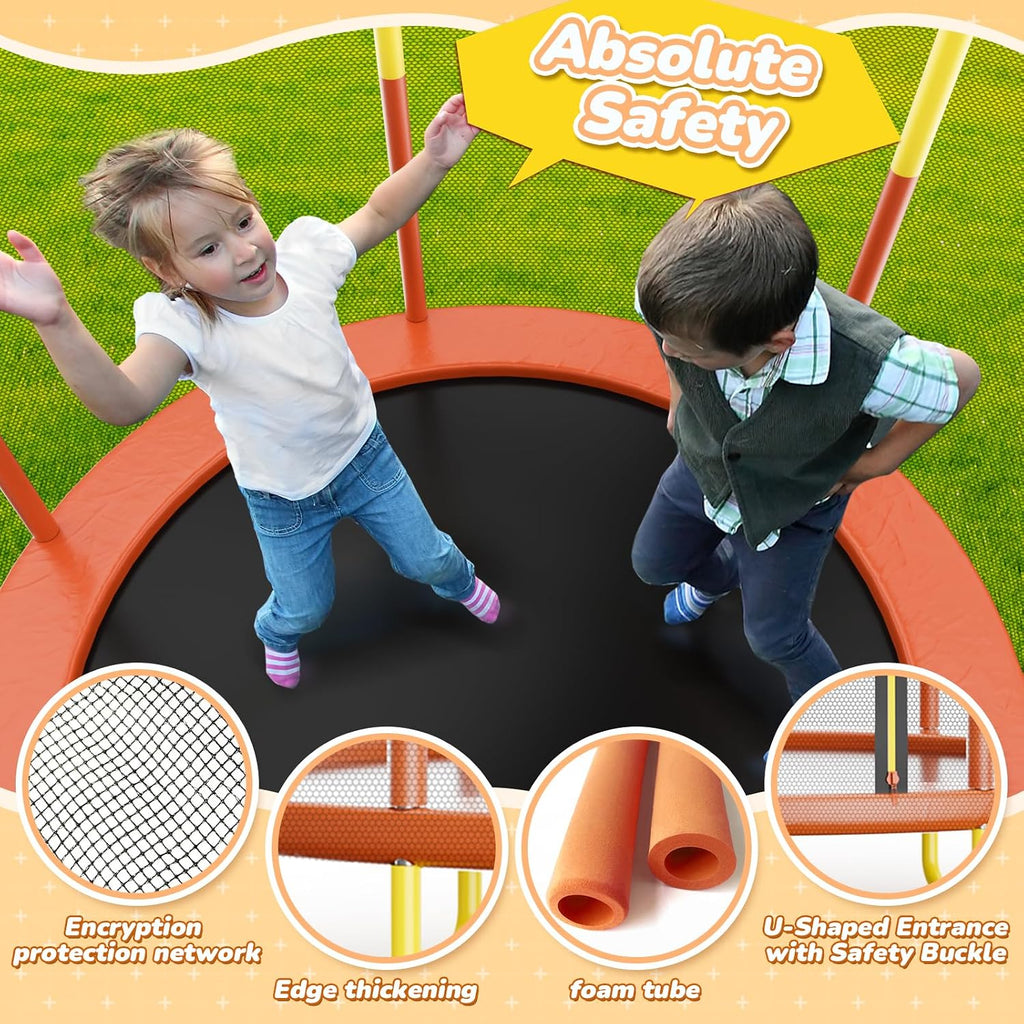 6FT Indoor Trampoline for Kids Ages 1-8, 72' Mini Toddler Indoor & Outdoor Trampoline with Safety Enclosure Net, Basketball Hoop & Dart Board, Birthday Gifts for Boys & Girls, Baby Toddler