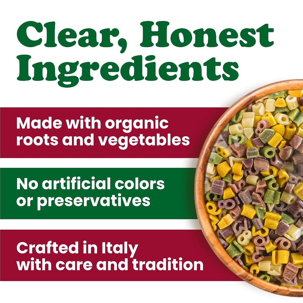 Food to Live Organic Numberini Pasta - Eat. Play. Learn, 8.8 oz (Pack of 24) – Multicolor Italian Fun Kid's Pasta, Made with Roots and Vegetables, Non-GMO, Bulk