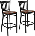 Flash Furniture 2 Pk. HERCULES Series Black Vertical Back Metal Restaurant Barstool - Cherry Wood Seat