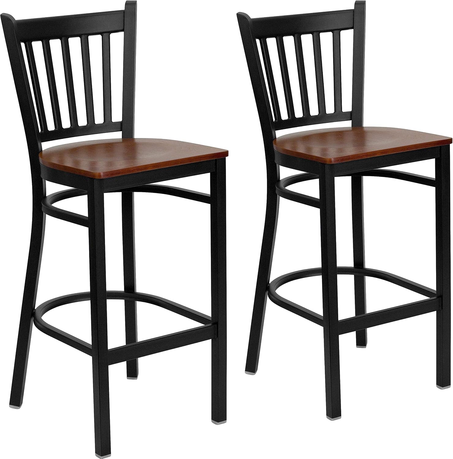 Flash Furniture 2 Pk. HERCULES Series Black Vertical Back Metal Restaurant Barstool - Cherry Wood Seat