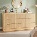 Decofy Fluted 9 Drawers Dresser, 63'' Wide Modern Chest of Drawers with Round Edge & Metal Handle, Wood Drawer Organizer for Bedroom, Living Room, Oak