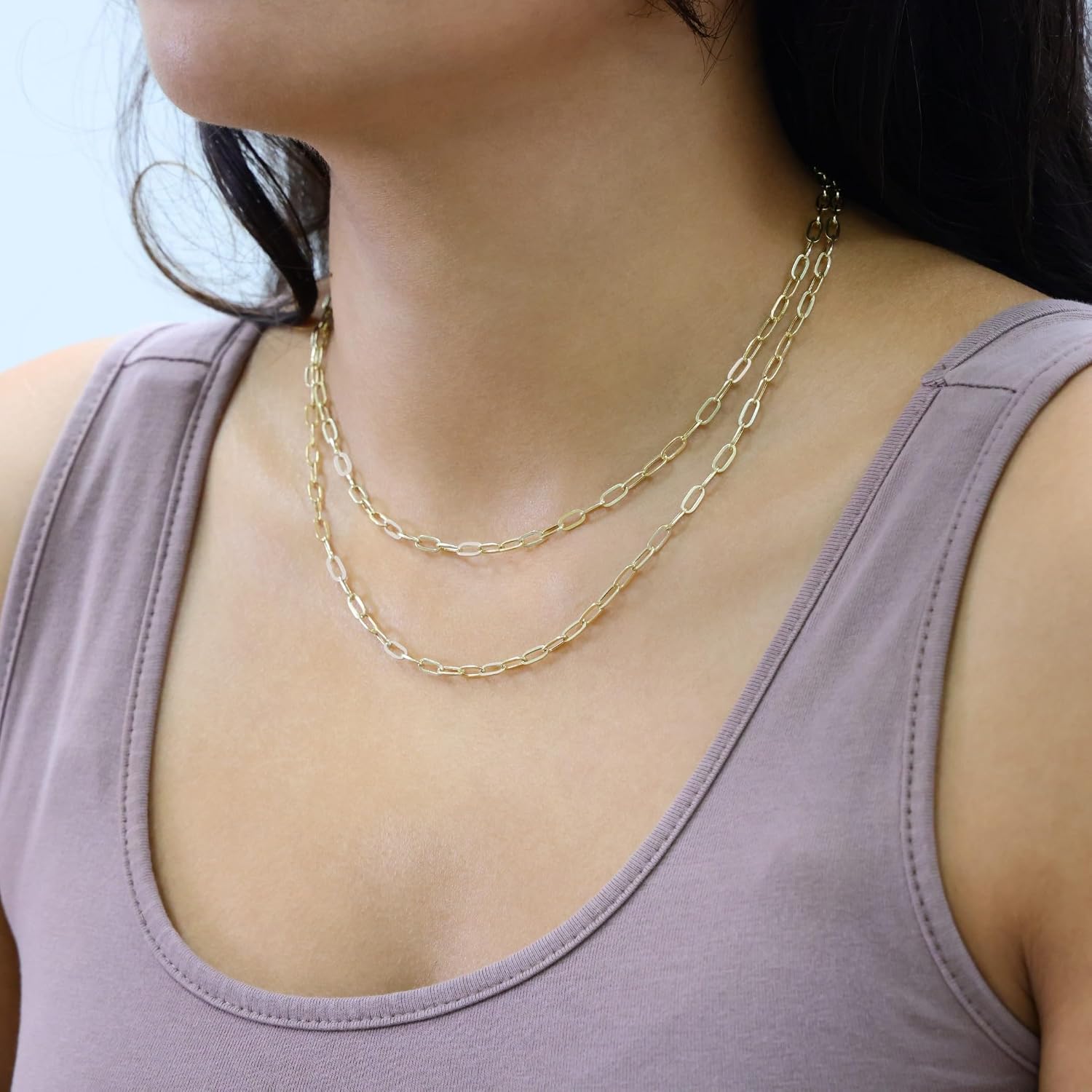 Nuragold 14k Real Yellow Gold Paperclip 3mm Elongated Cable Link Necklace (16'-24') Dainty Italian Jewelry for Men & Women