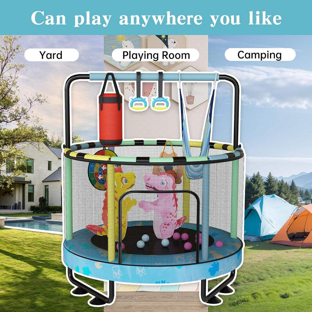 Lamerge Kids Trampoline, Toddler Bouncing Trampoline with Safety Enclosure Net, ASTM-Approved, 500lbs Capacity, Ages 1-8, Adjustable Handrail, 7-in-1, 60'