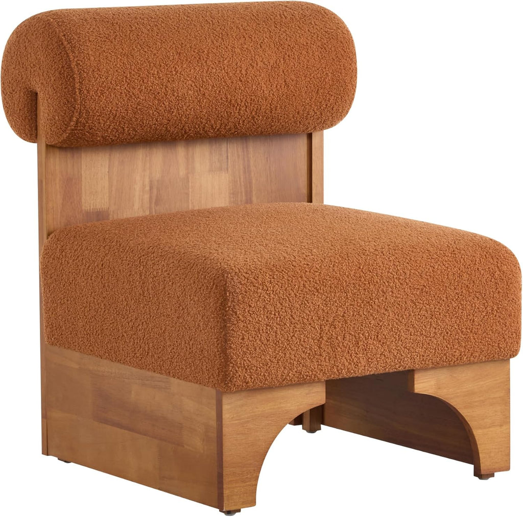 Christopher Knight Home Nadine Boucle Club Chair, Upholstered Lounge Chair, Rolled Backrest Accent Chairs, Solid Wood Legs Frame Single Sofa for Living Reading Room, Accent Chairs Set of 2, Brown