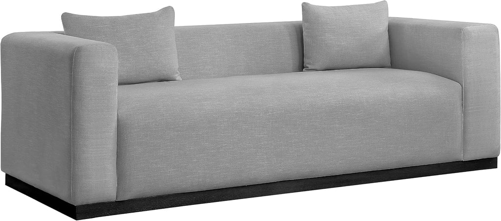 Meridian Furniture 642Grey-S Alfie Collection Modern | Contemporary Sofa with Rich Grey Linen Textured Fabric, Black Finish Solid Wood Base, 90.5' W x 36' D x 28.5' H, Grey
