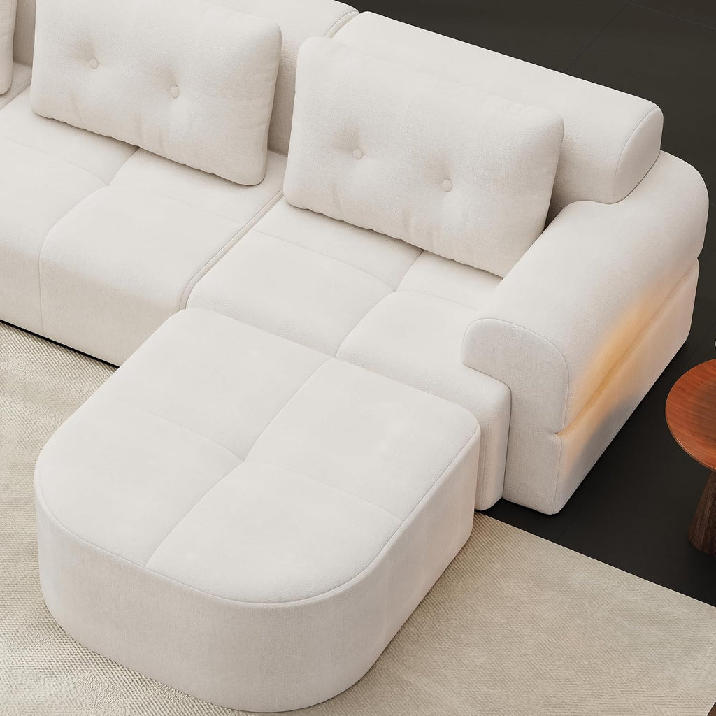 112' Compressed Boneless Sectional Sofa with Movable Ottoman Convertible L Shaped Modular Corner Couch for Living Room - Oversized Cloud Couches W/Tufted Cushions and Deep Seat