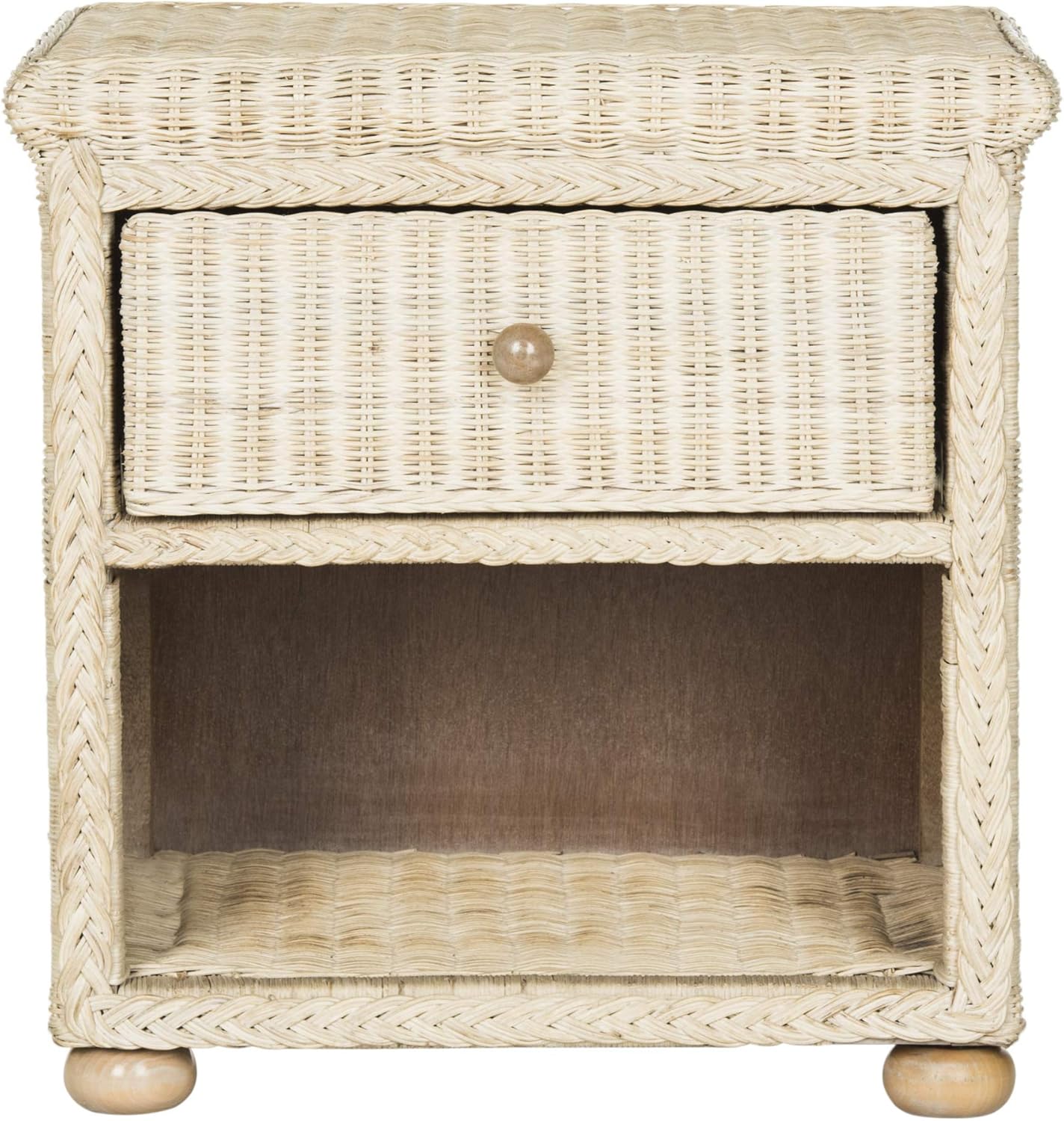 SAFAVIEH Home Collection - Adira Natural White Wash Wicker 1-Drawer Nightstand Accent Table, Coastal Boho Bedroom Storage Furniture with Shelf, 22.1'W x 16.5'D x 22.1'H (SEA8002A)
