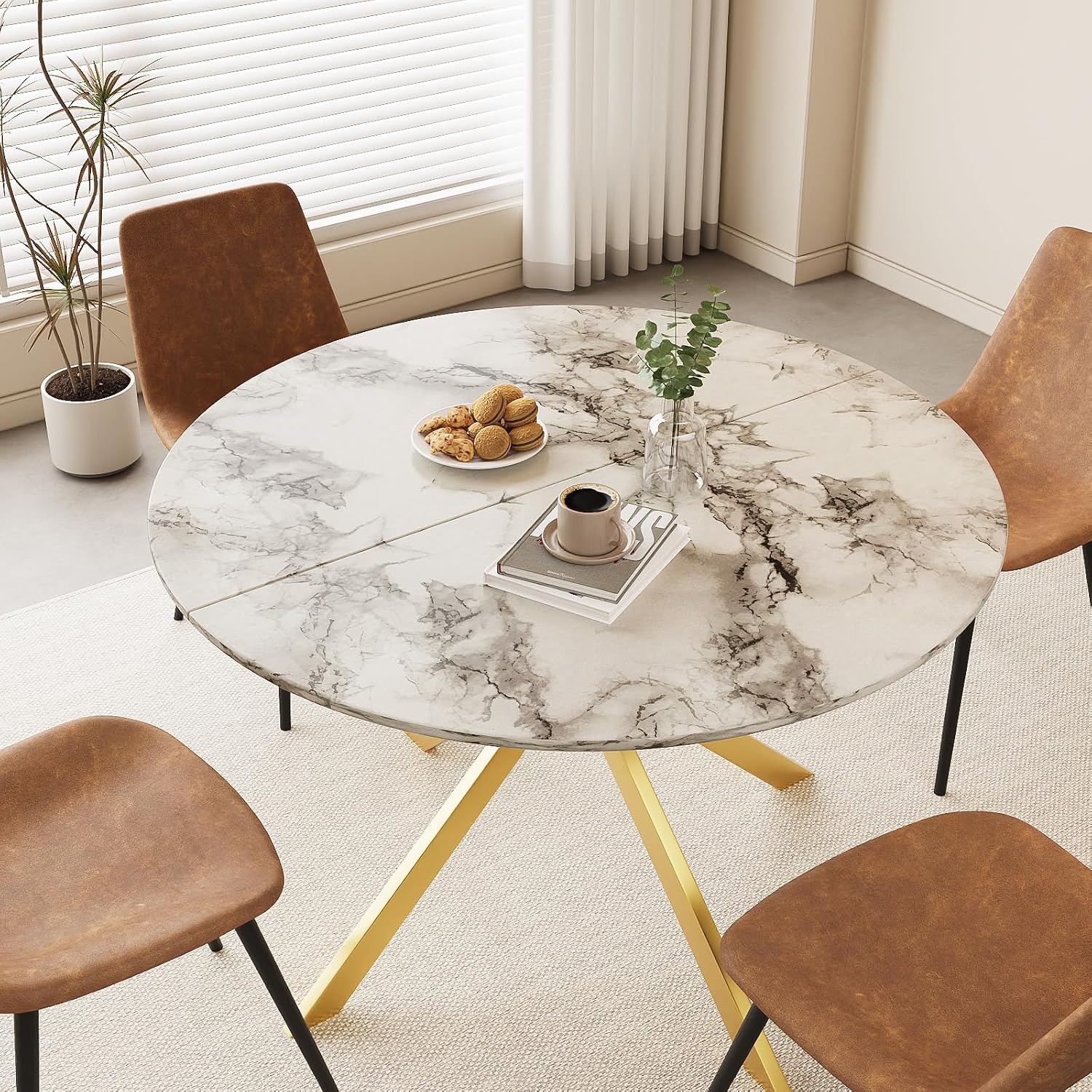 ALBAD 46.4' Round Dining Table, Mid Century Modern Round Dining Room Table for 4-6 with Metal Legs, Easy Assembly Coffee Table, Space-Saving Design for Kitchen and Dining Room