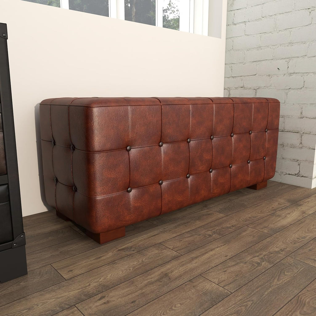 Deco 79 Leather Home Bench Tufted Upholstered Entryway Bench, Bedroom Bench 48' x 18' x 20', Brown