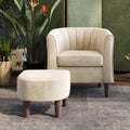 LINSY Accent Chair with Ottoman, Modern Barrel Chair Small Armchair Reading Chair with Footrest, Comfy Round Arms Chair for Living Room Bedroom Reading Room, Velvet, Beige