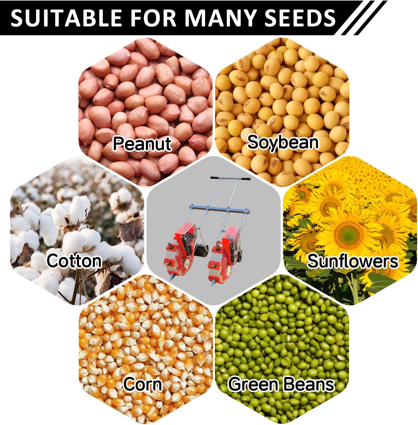 Hand-Push Precision Garden Seeder, Dual Row Planting Machine for Corn, Soybean, Cotton, Peanut, Portable Farm Equipment,8 Mouths (5 Mouths