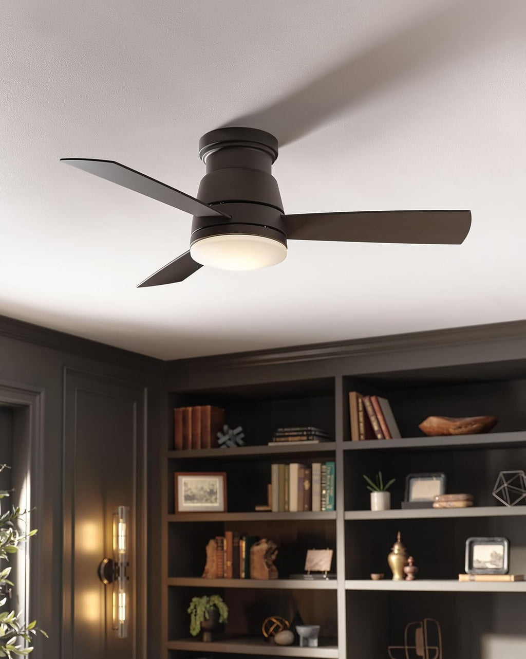 Hinkley Trey 52' Indoor/Outdoor Smart Ceiling Fan with Light and Remote, Modern Flush Mount, Composite Fan Blades, Integrated LED, Metallic Matte Bronze