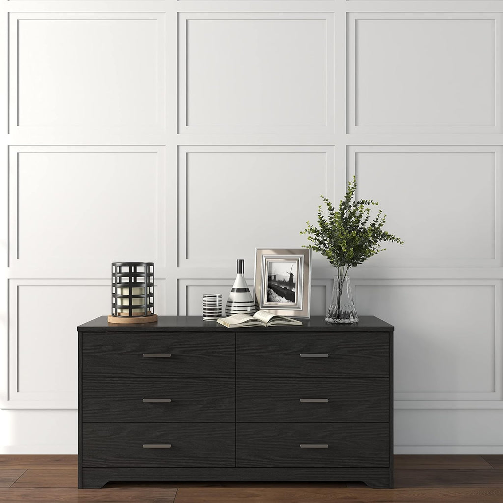 Panana Dresser for Bedroom with 5/6 Drawers, Wooden Chest of Drawers, Storage Organizer Unit Dressers for Bedroom, Living Room, Hallway, Nursery (Black, 6 Drawer)