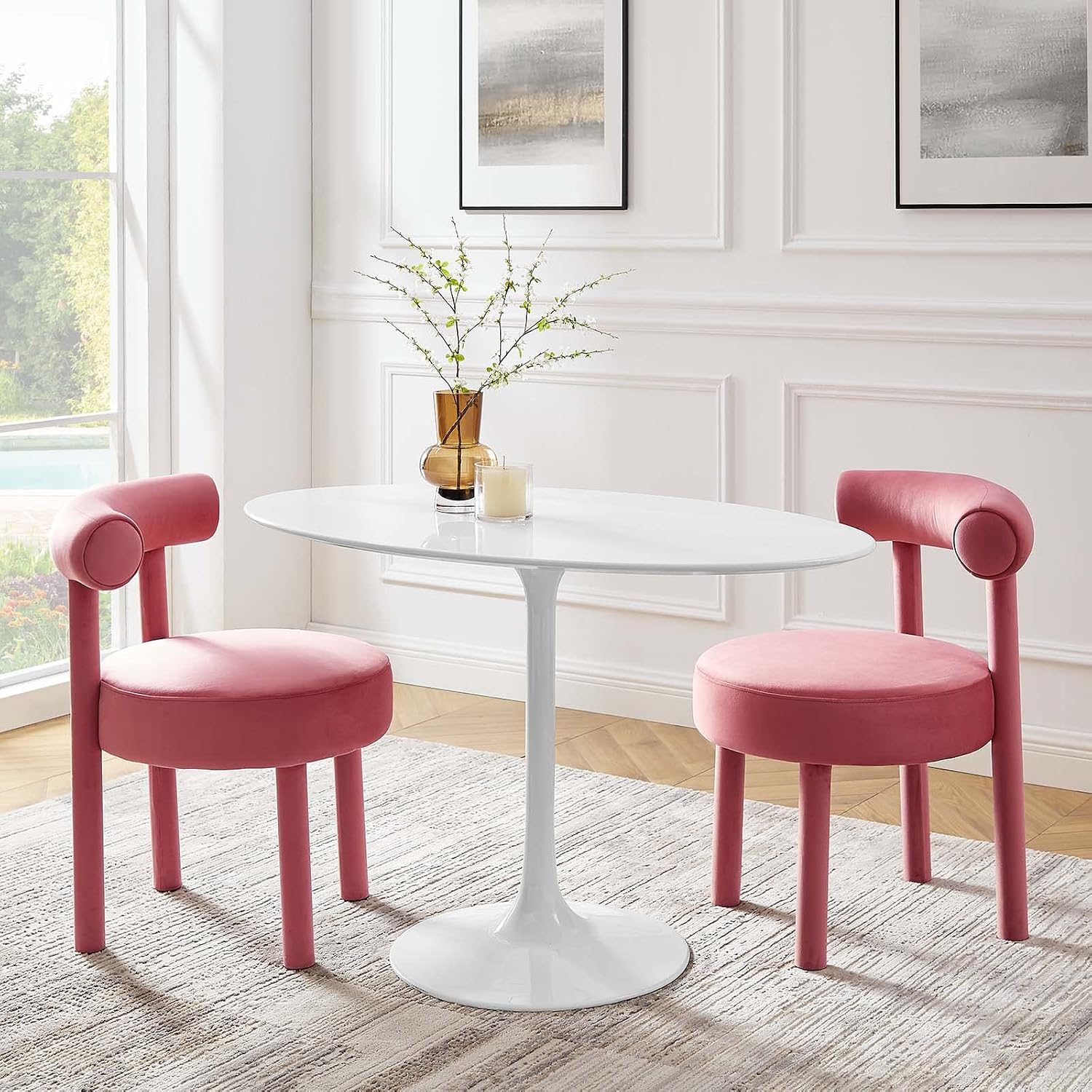 Modway Lippa 48' Mid-Century Modern Dining Table with Oval Top and Pedestal Base in White