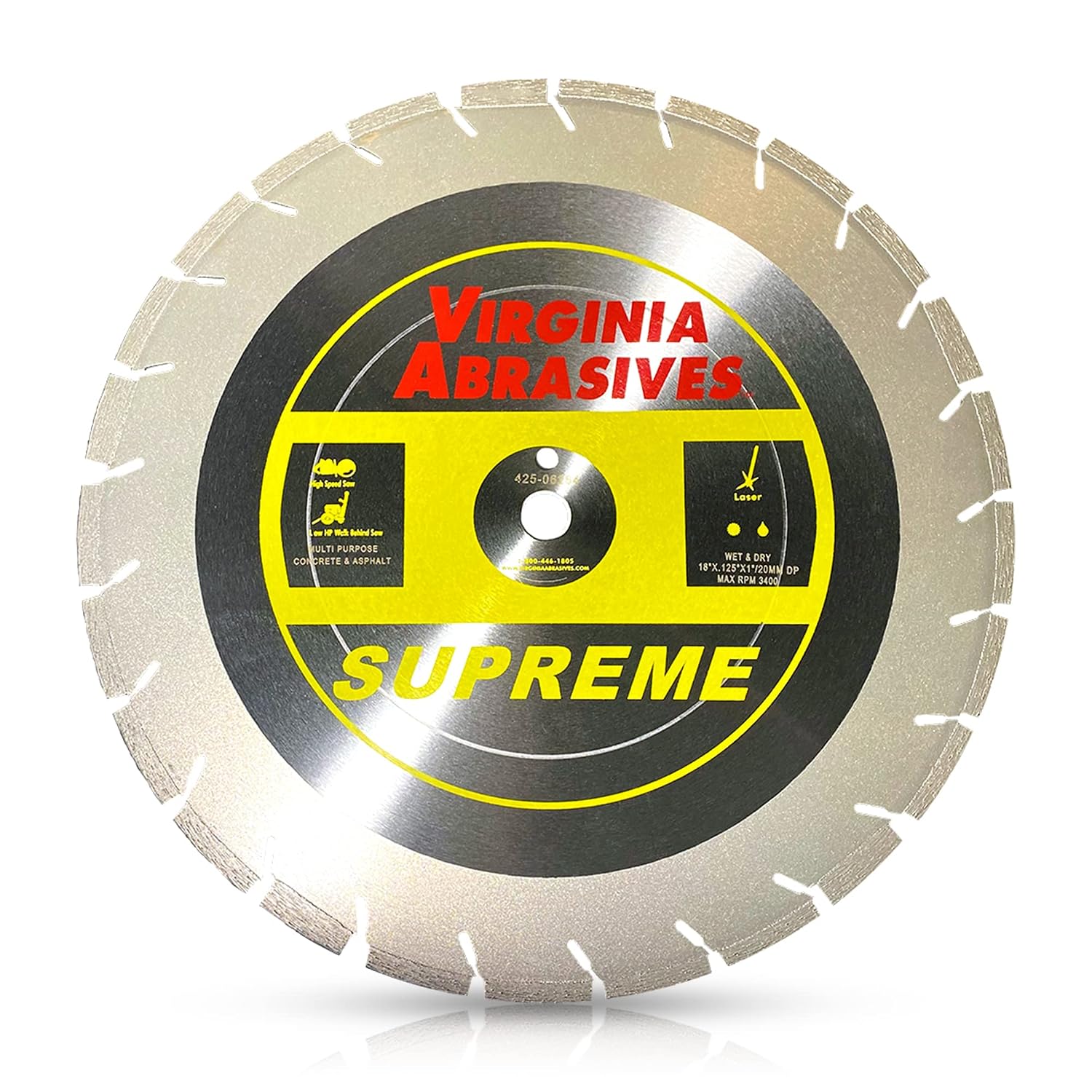 Virginia Abrasives 425-06264 - 1pc 18' Pro-Cut Multi-Purpose High Speed Diamond Blade - Wet/Dry Cutter - High-Speed Performance Tool (18' x .125' x 1'/20mm) - Ideal for Concrete, and Asphalt